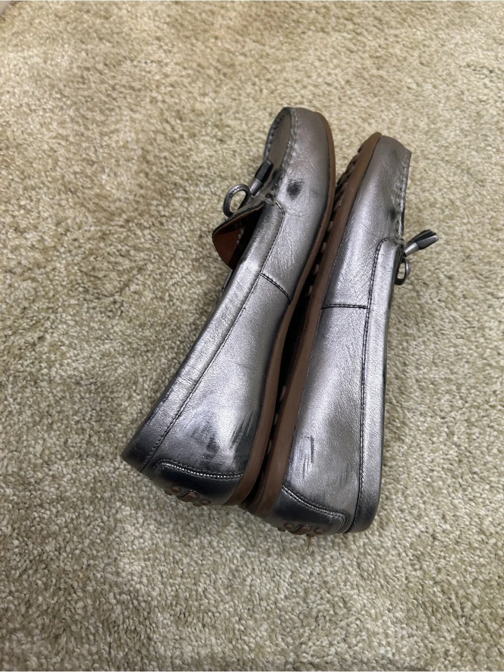 Coach Metallic gunmetal slip-on Tassel bow driving walking Loafers size 10 - Picture 6 of 13